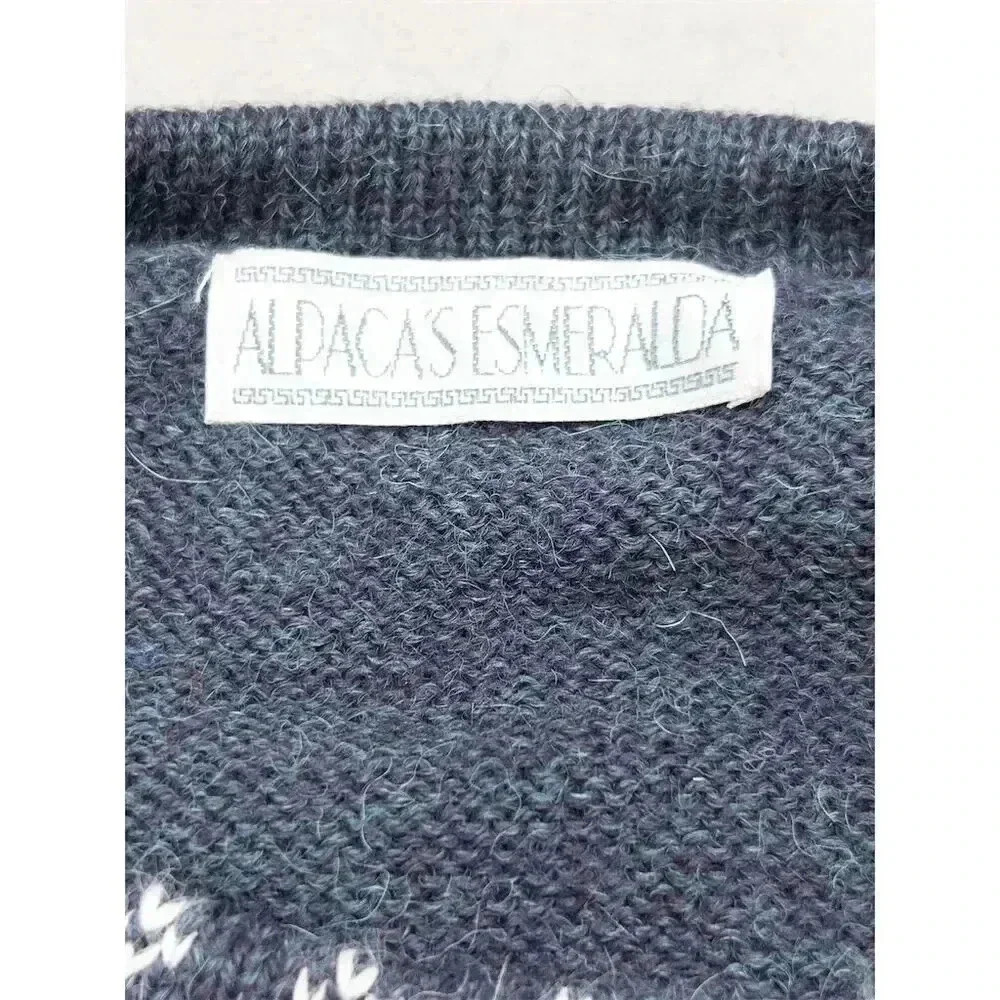 Alpacas Esmeralda Alpaca Wool Cardigan | Blue Geometric Knit Boho Sweater - Picture 7 of 13